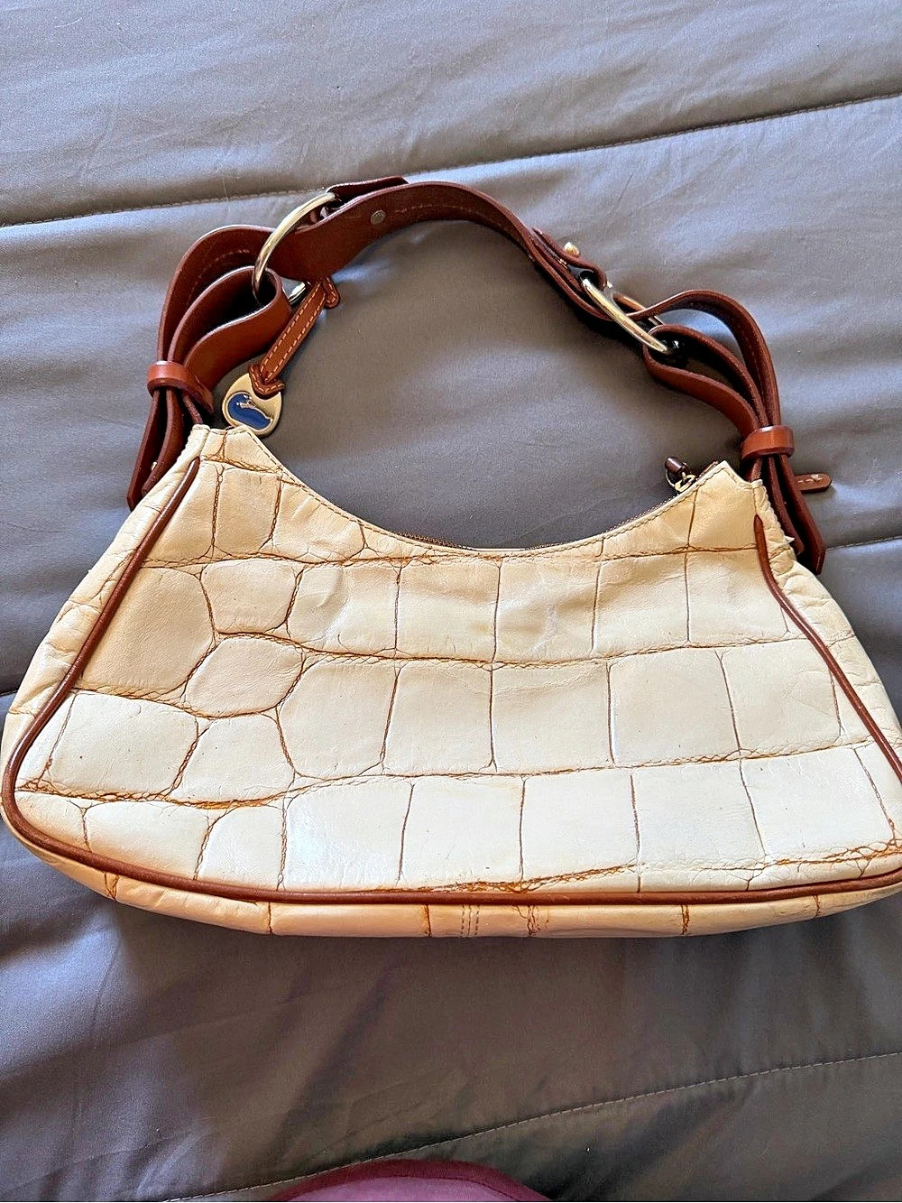 Vintage Dooney & Bourke Denison Croco Hobo Bag Cream & Brown